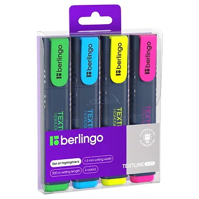 Текстовыделители «Textline HL500» 4 цвета 1-5 мм, Berlingo - фото 1