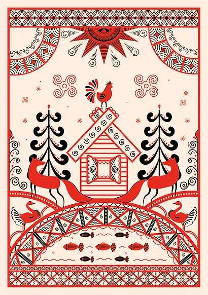 Блокнот Жили-были. Мезенская роспись «Лиса» (формат А5, 144 стр., блинтовое тиснение, тонированный блок) - фото 1