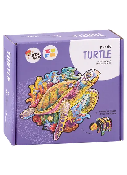 Развивающий деревянный пазл Aterix в картонной коробке "Черепаха" M, 167 деталей - фото 1
