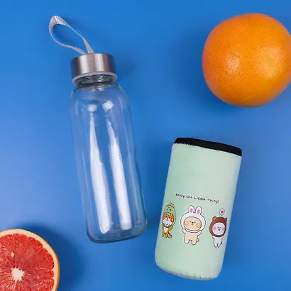 Бутылка в чехле велюр Kawaii Зверюшки Enjoy the little things (стекло) (300мл) - фото 13