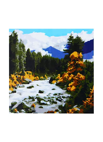 Холст с красками 20х20см по номерам (в коробке), (14цв) Горная река в осеннем лесу (Арт. ХК-4070) - фото 1