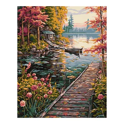 Картина по номерам холст на подрамнике 40*50см "Дом у озера" - фото 1