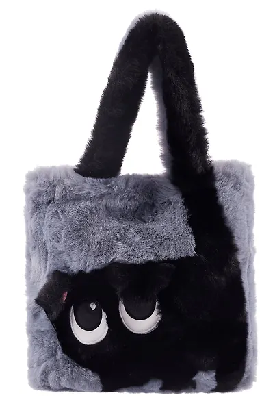 Сумка-шоппер плюшевая Котик (серая) (35х32х7) (12-G13455-202411-B2) - фото 1