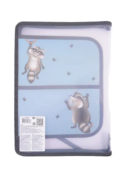 Папка для труда А4 "Енот" пластиковая, молния с 3х сторон, внутр.блок для канц.принадлежностей - фото 2