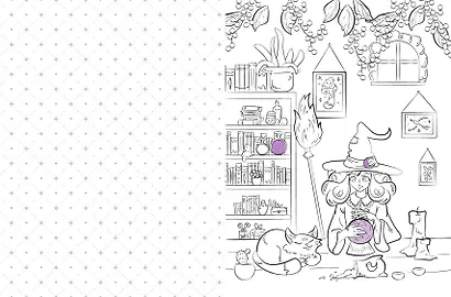 Очаровательная ведьма и её котик. Раскраска - фото 8