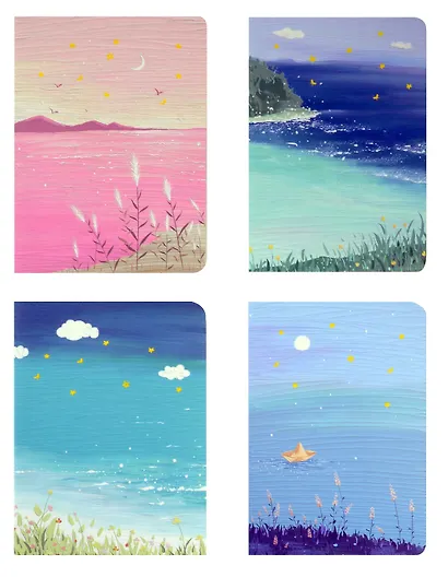 Тетрадь 34 листа в клетку "Морской берег" сшивка, в ассортименте - фото 1