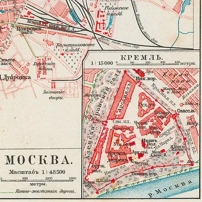 Карта-ретро города Москва, состояние на 1903 г. в картонном тубусе с подвесом - фото 4