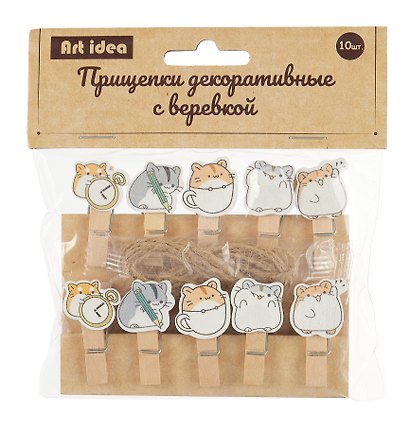 Прищепки декоративные с верёвкой «Котики», 10 штук, Art idea - фото 1