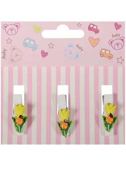 Набор прищепок декоративных, 3 шт, полистоун,тюльпан с божьей коровкой - фото 1