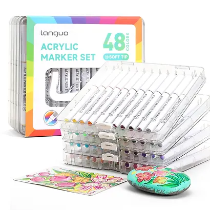 Маркеры акриловые 48цв "Lite" кисть, жидк.чернила, пласт.бокс, Languo - фото 2