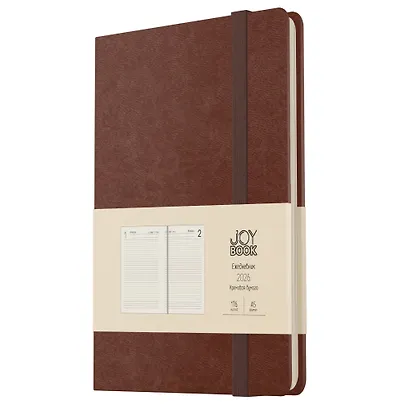 Ежедневник дат. 2026г. А5 176л "Joy Book" брауни, 7Б, иск.кожа, тв.переплет, тонир.форзац, тонир.блок, скругл.углы, ляссе, резинка, карман на задн.форзаце, инд.уп - фото 4