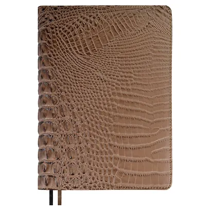 Ежедневник недат. А5+ 192л 175x245 "Аллигатор" светло-коричневый, иск.кожа, тв.переплёт, поролон, офсет, ляссе, мет.уголки, подар.карт.коробка с ПВХ-крышкой - фото 2