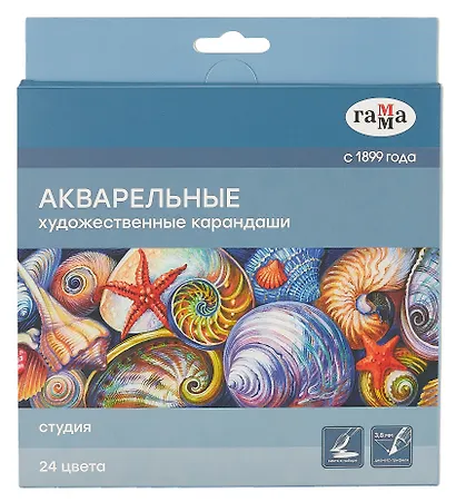 Карандаши цветные 24цв акварельные "Студия" худож., заточен.,карт.уп., ГАММА - фото 1