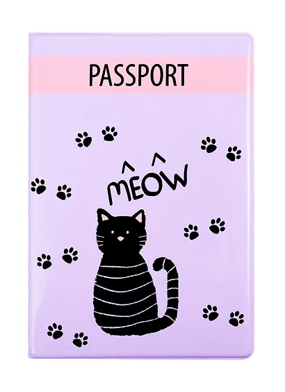 Обложка для паспорта Meow (черный котик) (ПВХ бокс) (ОП2020-237) - фото 1