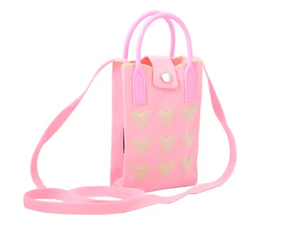 Сумочка вязаная с застежкой Сердечки (розовая) (12х18х6) (текстиль) (12-Yiheng-0612) - фото 1