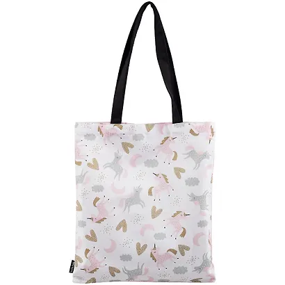 Сумка-шоппер Единороги и сердечки цветная, текстиль 40см.*32см. - фото 1