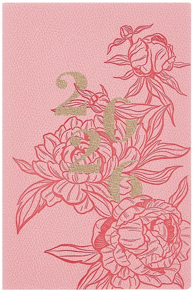 Еженедельник дат. 2026г. А6+ 96л "Джут" розовый, кожзам, мягк.переплет, блинт.тиснение, тисн. фольгой, офсет, справ.мат-лы, вырубка, 2 ляссе, инд.уп - фото 1