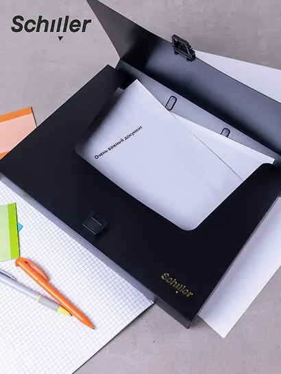 Портфель А4 черный пластик, пласт.ручка, Schiller - фото 6