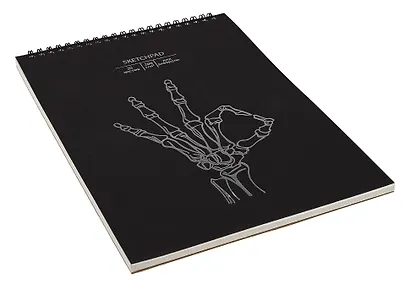 Скетчбук А4 20л "OK" акварел. бумага, 200г/м2, черный дизайнерский картон, тиснение фольг. серебро, евроспираль - фото 3