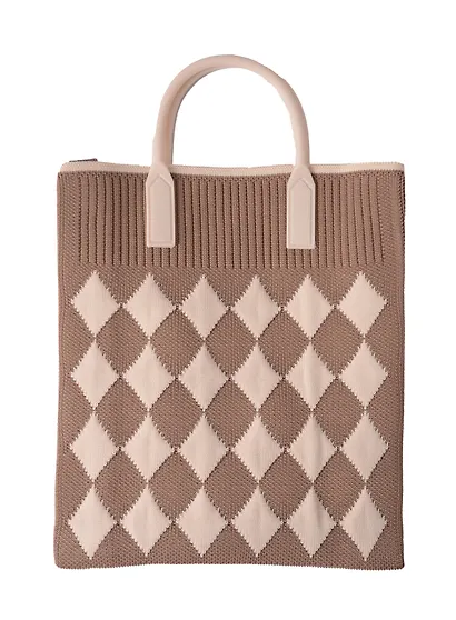 Сумочка вязаная с застежкой Ромбики (коричневая) (18х22х4) (текстиль) (12-YiHeng-182202) Bookvalno - фото 2