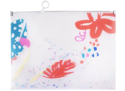 Папка на молнии А4 "Leaves and flowers" пластик, с расширением, сыпуч.блестки, ассорти - фото 4