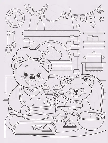 Мишки и зимние истории: книжка-раскраска с наклейками - фото 3