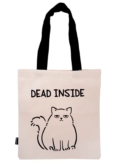 Сумка-шоппер Котик dead inside (бежевая) (текстиль) (40х32) - фото 1