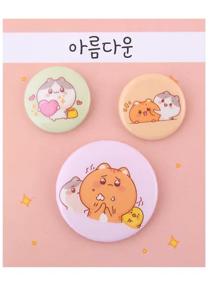 Набор значков Kawaii Котики (металл) (2 шт 25мм, 1 шт 38мм) - фото 1
