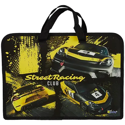 Папка для тетрадей А4 "Авто коллаж" 34*24,5*3см пластик, молния, текст.ручки, расширение - фото 1