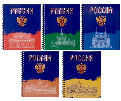 Тетрадь 96л кл. "Россия" гребень, мел.картон, ассорти - фото 1