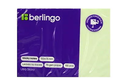 Блок бумаги 75*100 "Ultra Sticky" самоклеящийся зеленый 100л, Berlingo - фото 1