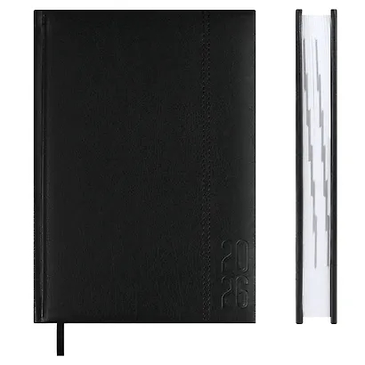 Ежедневник дат. 2026г. А5 176л "Наппа" черный, кожзам, тв.переплет, обл.поролон, блинт.тиснение, офсет, справ.мат-лы, ляссе, инд.уп - фото 2