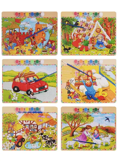 Пазлы для раскрашивания, краска+кисть(дерево), 6 микс, 30х22,5 см - фото 2