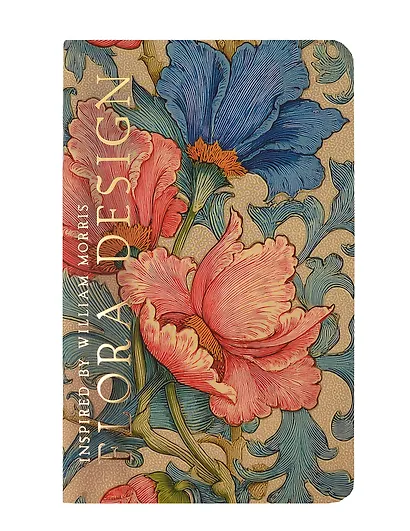 Книга для записей 130*210 32л "FLORA DESIGN. Inspired by William Morris (розовые и голубые цветы)" скрепка - фото 1