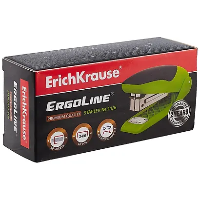 Степлер «ErgoLine», Erich Krause, № 24/6, 30 листов, ярко-салатовый - фото 3