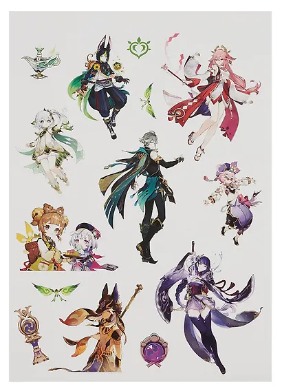 Геншин. Творческий блокнот cо стикерами и переводными татуировками A4. Лесные приключения - фото 12