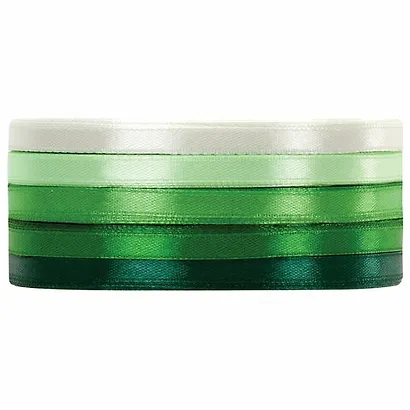 Лента атласная ширина 6 мм, ЗЕЛЕНЫЙ СПЕКТР набор 5 цветов по 23 м, BRAUBERG, 591493 - фото 2