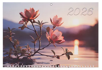 Календарь квартальный 2026г 305*680 "Цветочки на закате" настенный, трёхблочный, спираль - фото 2