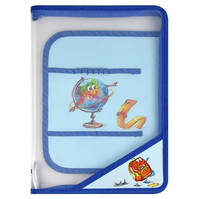 Папка для труда А4 "ГЛОБУС" 32,8*22,8см, пластиковая, молния с 3х сторон, внутр.блок для канц.принадлежностей - фото 2