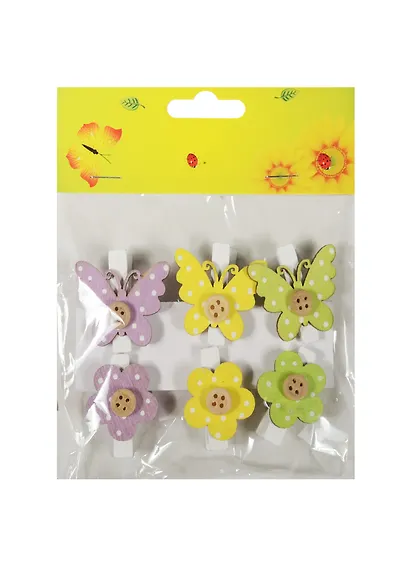 Набор прищепок, 6 шт, в пакете с хедером, цветы и бабочки (11-06943-10) - фото 1
