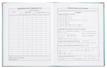 Дневник шк. "Мятный" кожзам, интегр.переплёт, тиснение фольгой, пантон, мет.уголки, одно ляссе, универс.шпаргалка - фото 7