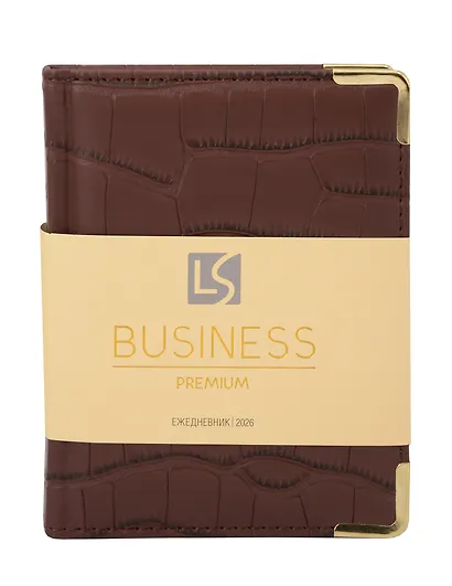 Ежедневник дат. 2026г. А6 176л "Business Premium. Impact" темно-коричневый, 7Б, иск.кожа, обл.поролон, тв.переплет, мет.уголки, тонир.блок, зол.торец, справ.мат-лы, 2 ляссе, инд.уп - фото 1