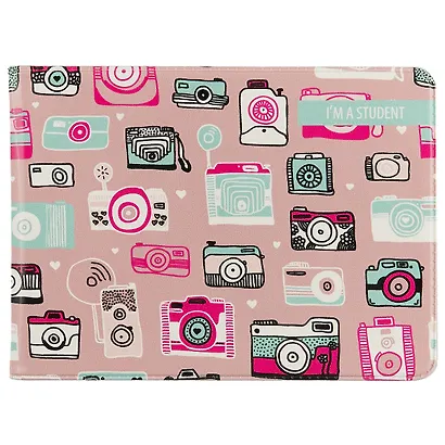 Обложка для студенческого Фотоаппарат на розовом фоне - фото 1
