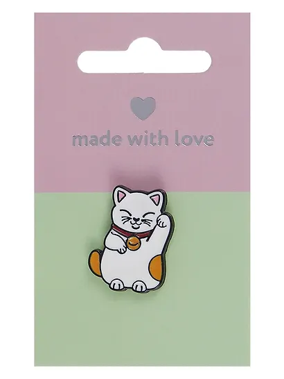 Набор металлических значков (3шт.) (Значок Голубь с хлебом Значок Гусь Значок Котик Манэки-нэко) (металл) - фото 2