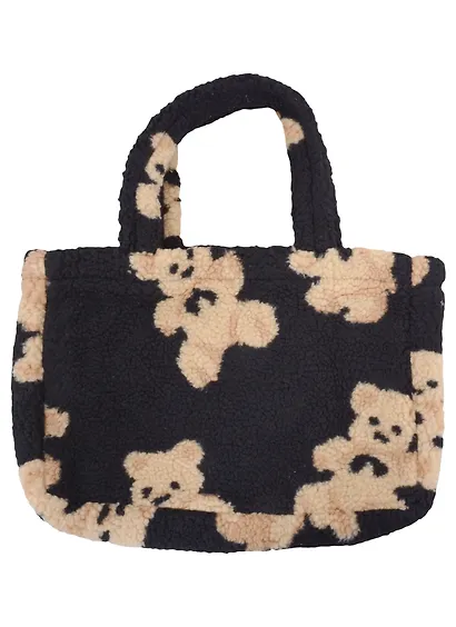 Сумка-шоппер плюшевая Мишки (черная) (31х28) - фото 1