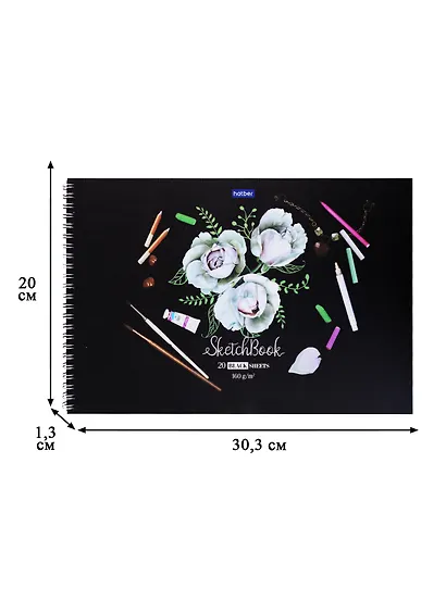 Скетчбук А4 20л Нежные цветы" черн. внутр блок, 160г/м2, тв.обложка, спираль - фото 3