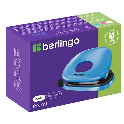 Дырокол «Round», Berlingo, 20 листов, пластиковый, голубой - фото 2