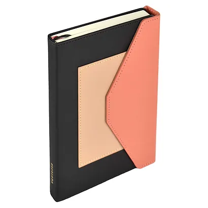 Ежедневник недат. А5 160л "Руффо" чёрный, розовый, бежевый, иск.кожа, тв.переплет, офсет, ляссе - фото 2