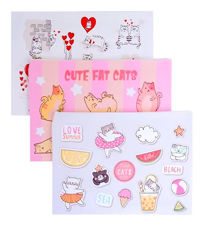 Папка для тетрадей А4 "Cute fat cats" молния сверху, PU, ассорти, Yoi - фото 1