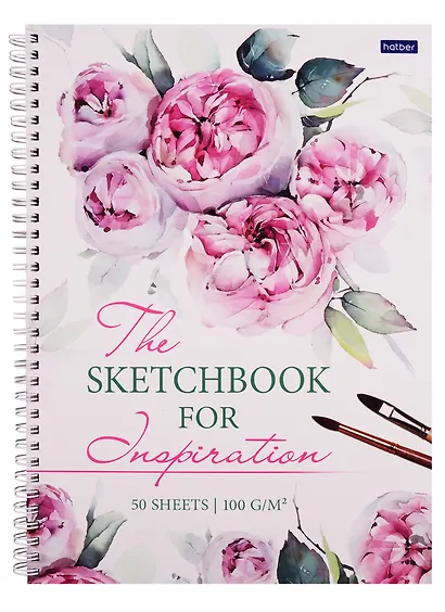 Скетчбук А4 50л "Акварельный букет" белый офсет, 100г/м2, тв.обложка, спираль - фото 1